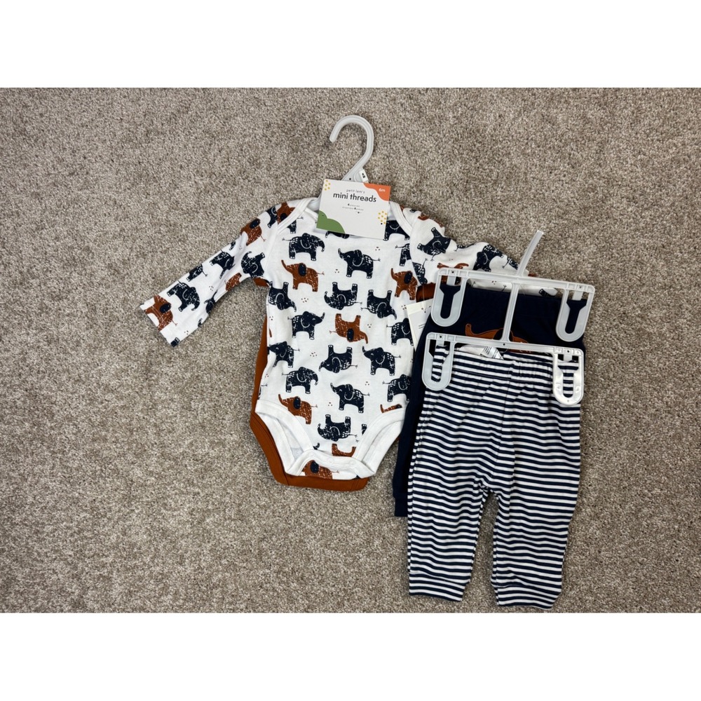 Petit Lem Mini Threads 6M 4 Piece Set Elephant Rust Navy Striped 25EFW14E02B